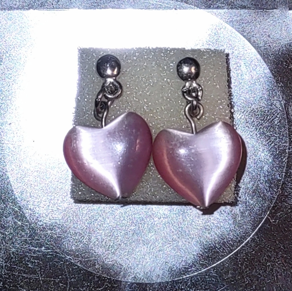 Pink Hearts Cat's Eye Pierced Dangle Earrings